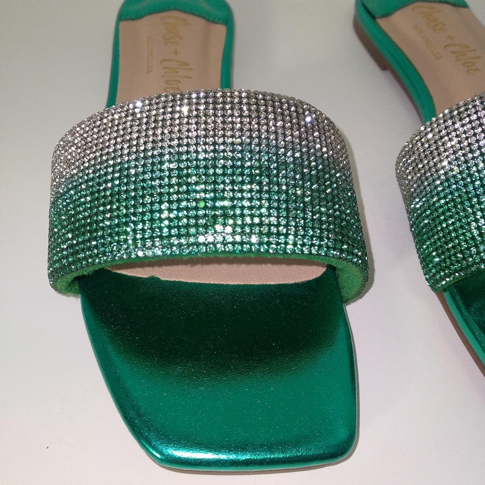Green Bling Ombre Chase + Chloe Slip On Sandals - Picture 6 of 6